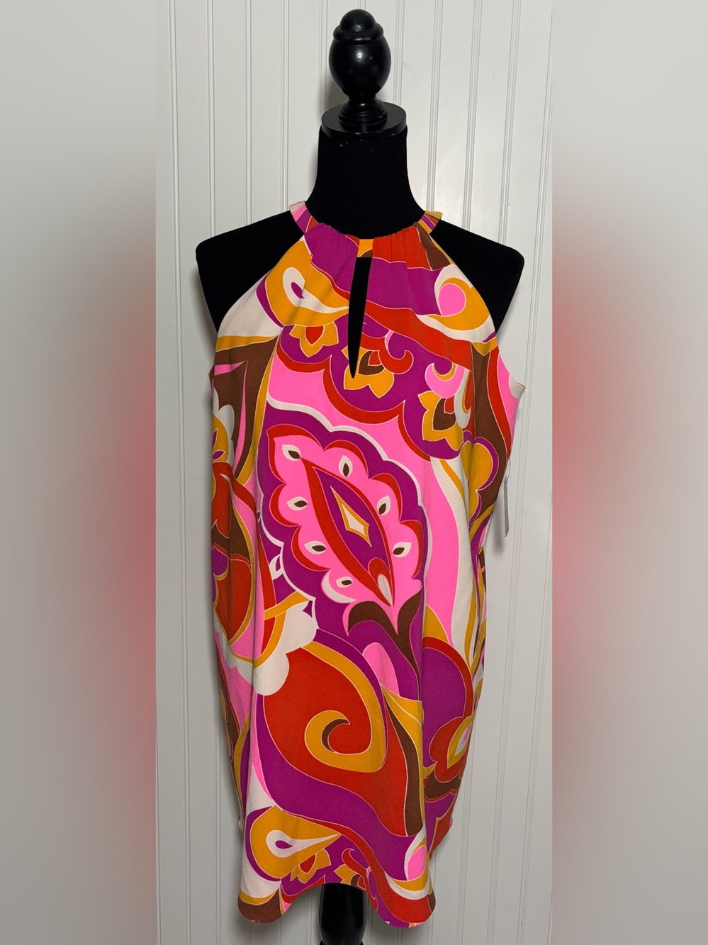 Express Retro Paisley Print Halter Mini Dress 1970s inspired Size Medium GoGo